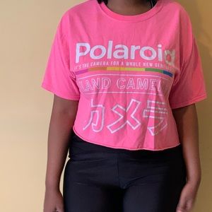 Neon Pink cropped Polaroid t shirt